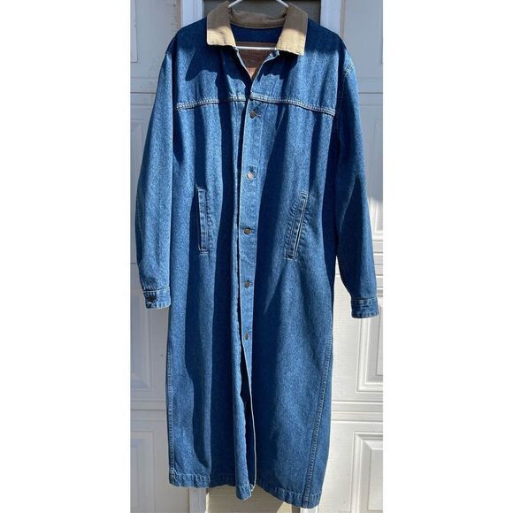 Vtg Levi’s Mens Levis XL Blue Denim Jean Long Duster Horseman Chore Coat Corduro - Picture 1 of 16